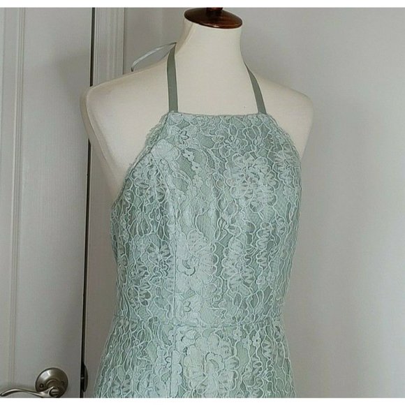 Lulu's Maxi Dress Gown sz  M Lace Green Sage Halter Every Memory Prom Mermaid - Picture 4 of 11
